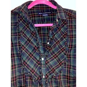 Plaid/Ruffled Ralph Lauren button down top